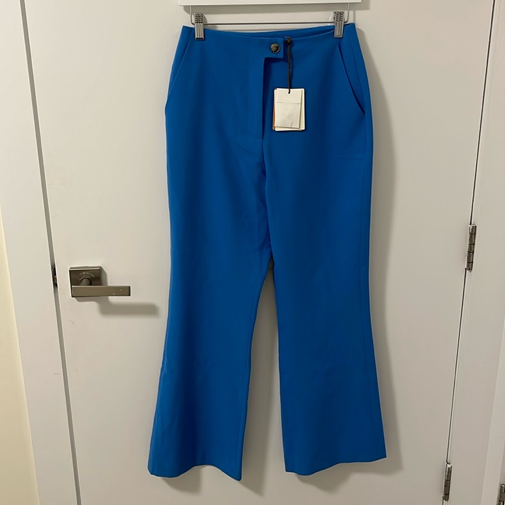 Nanushka kyma electric blue cropped kick flare trousers